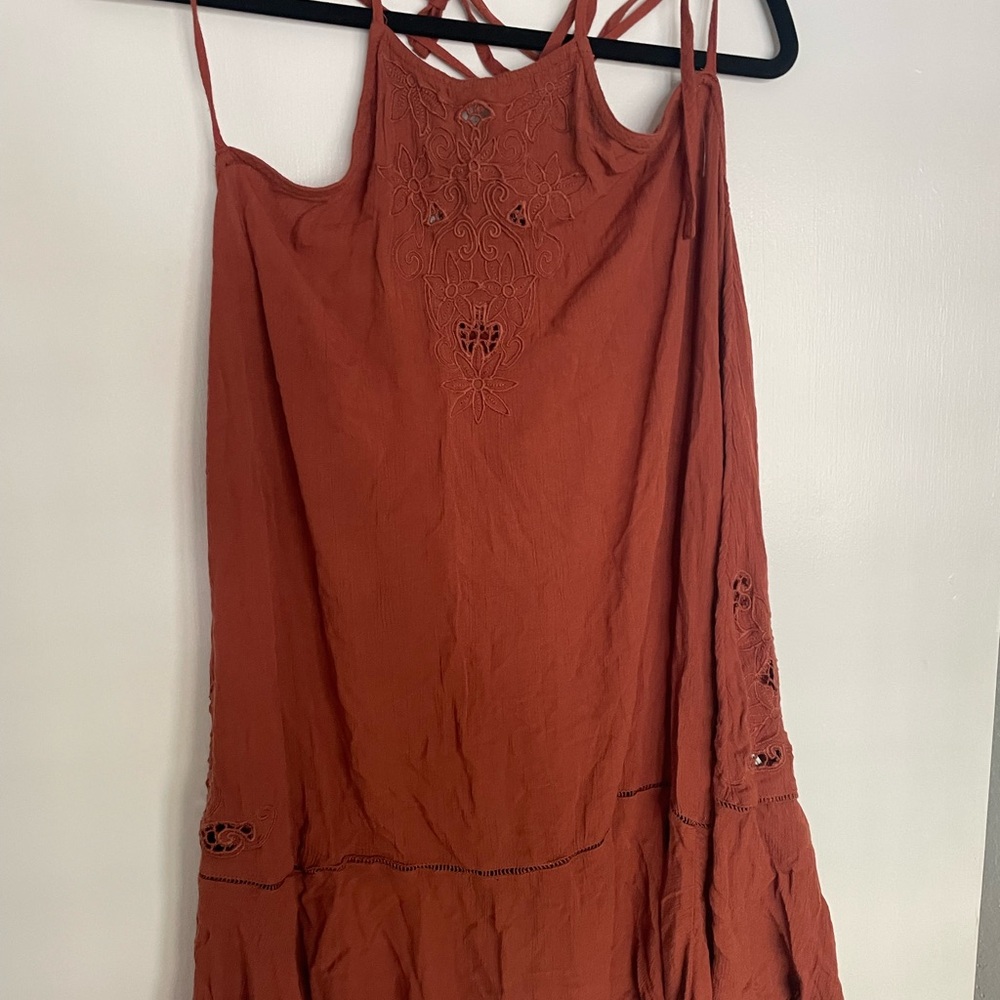 Free people Rust Embroidered Spaghetti Strap Dress - Picture 2 of 6